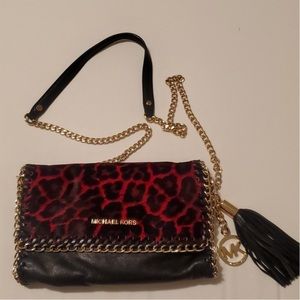 Red leopard calf hair Michael Kors cross body used excellent condition